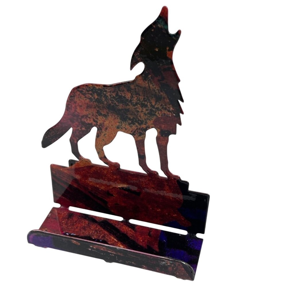 Business Card Holder Howling Coyote Wolf Southwestern Metal Office Desk Vintage - Picture 8 of 8